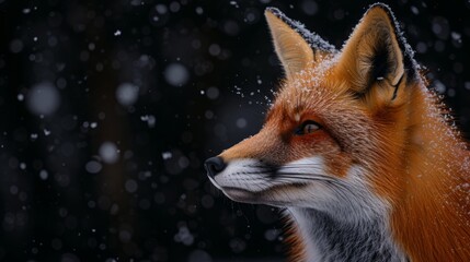 Fototapeta premium A red fox stands out against the snowy backdrop, its fluffy fur providing warmth in the cold Finnish countryside.