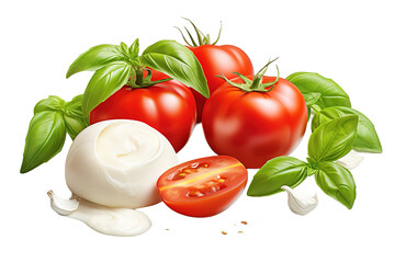 Tomato half and slices with clipping path and full depth of field. isolated on a Transparent background. Generative AI