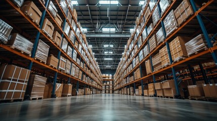 Fototapeta premium This cutting-edge warehouse uses advanced robotics and automation for efficient inventory management and distribution.