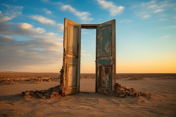 Open door desert. Surreal future. Generate Ai