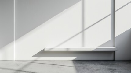 Minimalist Interior Product Display on White Wall with Shadows and Pedestal