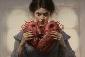 Open human heart art system. Coronary left atrium anatomy health. Generate Ai
