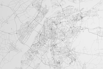Map of the streets of Nanjing (China) on white background. 3d render, illustration