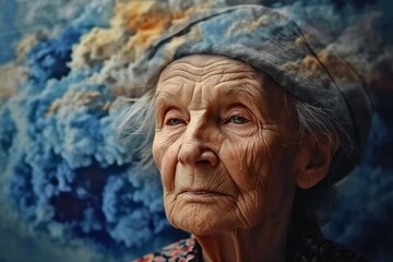 Fototapeta na wymiar Old woman portrait depicting the struggle of years.