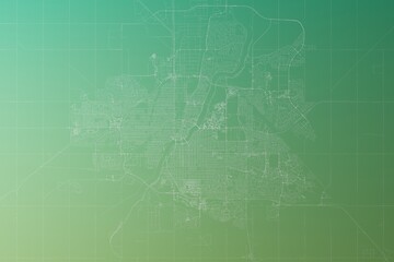 Map of the streets of Saskatoon (Canada) made with white lines on yellowish green gradient background. Top view. 3d render, illustration - obrazy, fototapety, plakaty