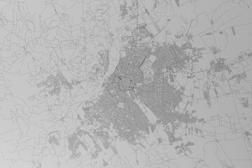 Map of the streets of Santa Cruz De La Sierra (Bolivia) made with black lines on grey paper. Top view. 3d render, illustration