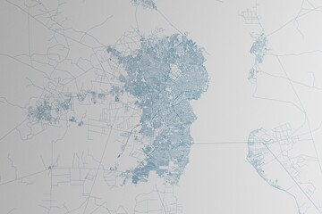 Map of the streets of Maracaibo (Venezuela) made with blue lines on white paper. 3d render, illustration