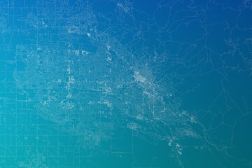 Map of the streets of Boise (Idaho, USA) made with white lines on greenish blue gradient background. 3d render, illustration
