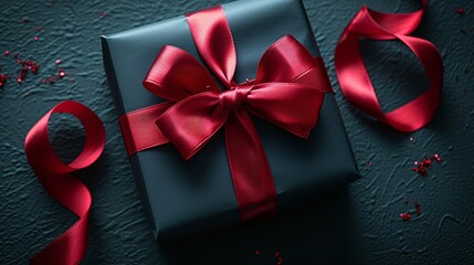 Red Bowtie Gift Wrapped in Black Generative AI