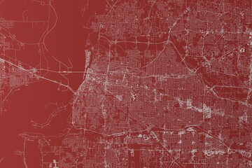 Map of the streets of Memphis (Tennessee, USA) made with white lines on red background. Top view. 3d render, illustration - obrazy, fototapety, plakaty