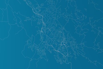 Map of the streets of Mbabane (Eswatini) made with white lines on blue background. 3d render, illustration - obrazy, fototapety, plakaty
