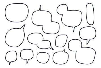 Set of line drawn bubble speech shape. Collection of chat box for manga comic