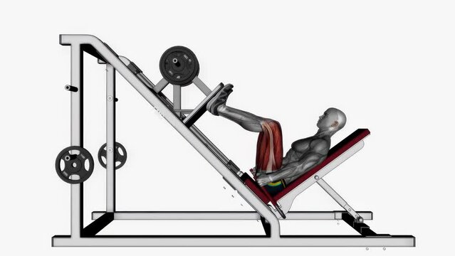 Animation demonstration of legs pressing high stance fitness exercise workout