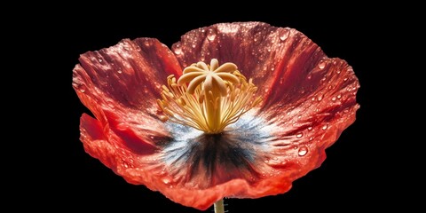 Closeup shot of a poppy flower isolated on a black background, AI-generated.
