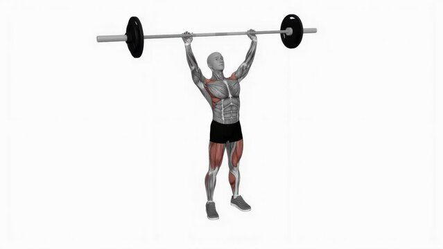 Animation of a fit man exercising Barbell clean grip front squat powerlifting fitness workout