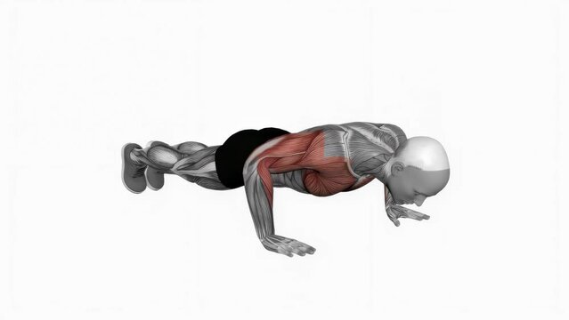 Animation of a fit man exercising Push-up fitness workout