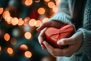 Valentine's Day Gift Exchange - People exchanging heart-shaped gifts - AI Generated