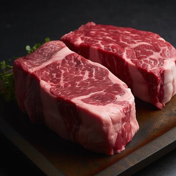 AI generated image of steaks on a wooden cutting board