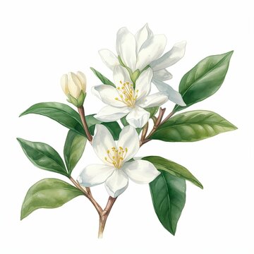 AI generated image of blooming flowers on white background