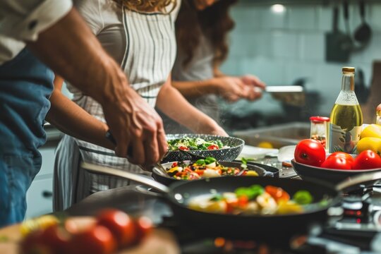 Couples' Cooking Class - Partners preparing a meal together - AI Generated