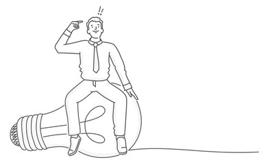 Smart businessman on bright light bulb idea.