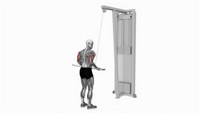 3D rendered animation showcasing the tricep workout at the gym on the empty white background