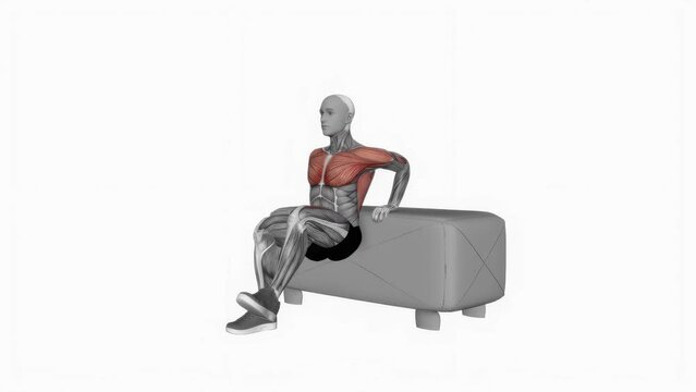 3D rendered animation showcasing the pushup exercise using a bench isolated on the white background