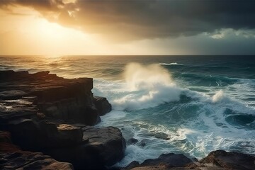 Obraz premium AI generated illustration of the waves of Pacific ocean from the coast of Ireland