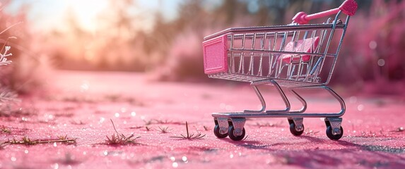 Pink Shopping Cart on Pink Ground: A Catchy and Optimized Adobe Stock Title for the Latest Trend in Shopping Generative AI