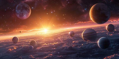 Planets against the background of the galaxy and starry sky. Concept: space landscapes