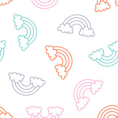 Seamless pattern with colorful rainbows with clouds