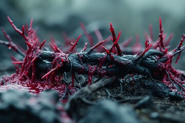 Bloody Black Friday Sale: Red Blood on Tree Branches Generative AI