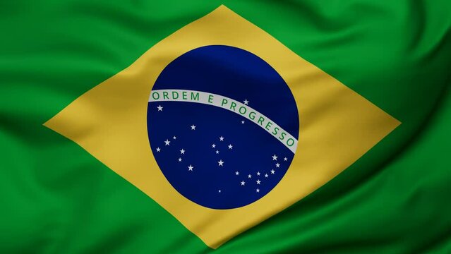 Brazil wavy flag swaying in the wind, looped endless cycled video, full screen covers flag background