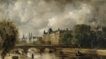 AI generated illustration of a painting of Paris in the style of John Constable