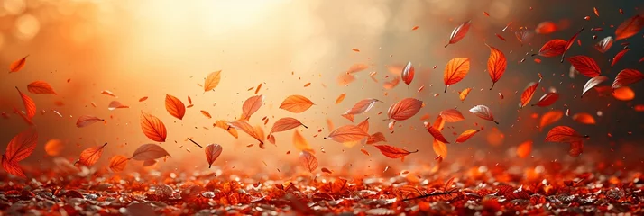 Selbstklebende Fototapeten Fall Frenzy: Leaves Swirl in the Wind Generative AI © Mansi