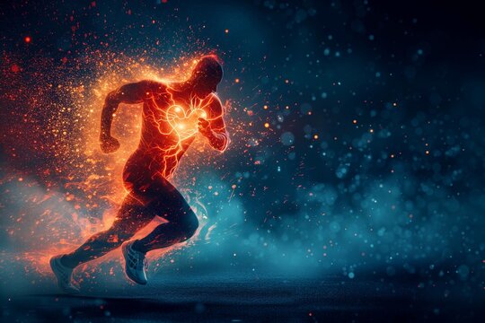 silhouette of running burning athlete