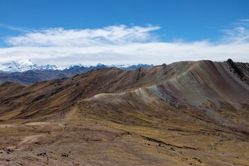 Fototapeta na wymiar Awe-inspiring landscape view of the majestic Rainbow Mountains in Peru