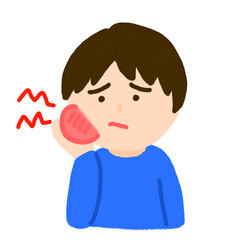 歯が痛くて手で押さえている男の子
