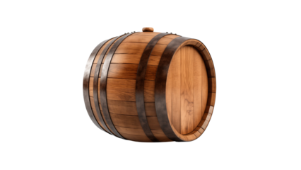 Wooden oak barrel cut out. Isolated wooden barrel on transparent background