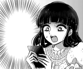 炎上！スマホを持って焦るお嬢様の少女漫画風イラストバナー