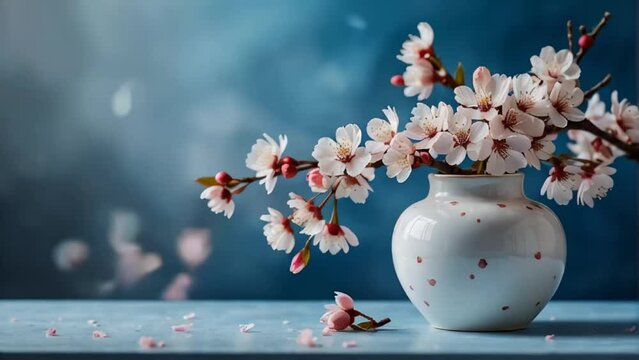 Beautiful vase with cherry blossoms, decoration
