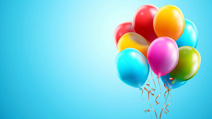 Fototapeta na wymiar Bunch of colorful balloons on light blue background
