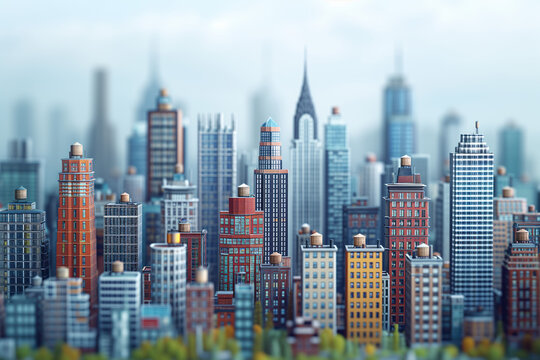 Cityscape, tilted zoom effect. Background image. Created with Generative AI technology