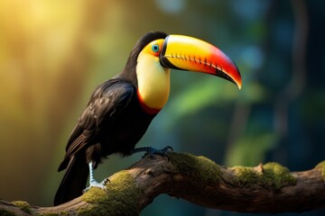 Fototapeta premium Toucan bird on a branch. Generative AI.