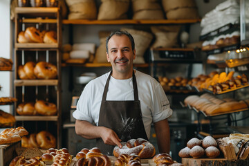Confident Home Bakery Entrepreneur in a poised and friendly gesture stance in His Home Bakery
