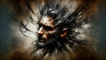 Fototapeta premium Intense Abstract Male Profile in Dynamic Brushstrokes