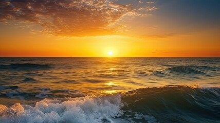Obraz premium AI generated illustration of a stunning sunset on the ocean horizon with waves rolling