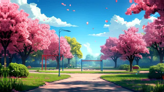 Playground in spring. seamless looping 4k time-lapse animation video background