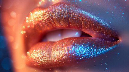Close up of female glossy female lips with glitters - 732461559