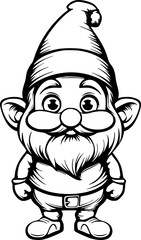 Illustration of a whimsical cartoon gnome character. Coloring book illustration.